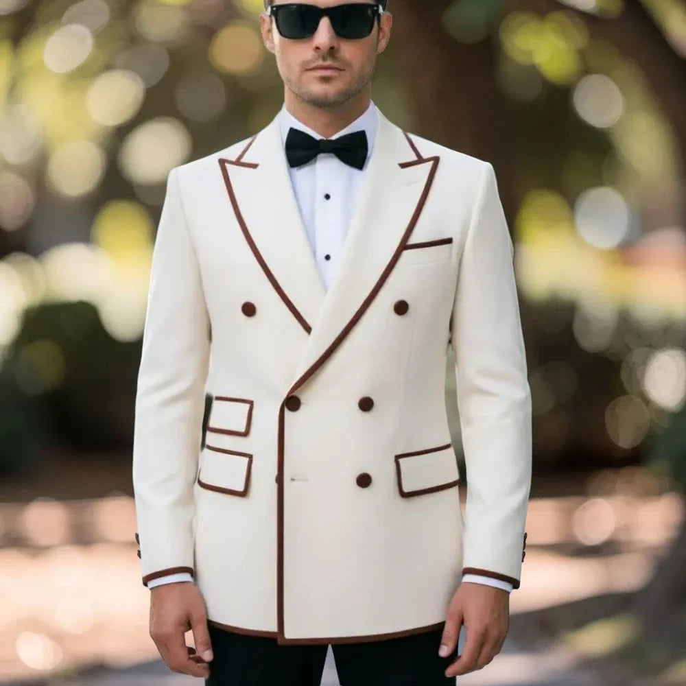 Double Breasted Suits for Men 2 Pieces Slim Fit Wedding Tuxedo Peak Lapel Formal Groom Prom Party Evening Wear (Jacket + Pants)