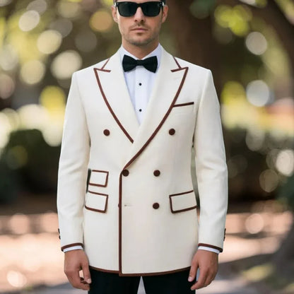 Double Breasted Suits for Men 2 Pieces Slim Fit Wedding Tuxedo Peak Lapel Formal Groom Prom Party Evening Wear (Jacket + Pants)