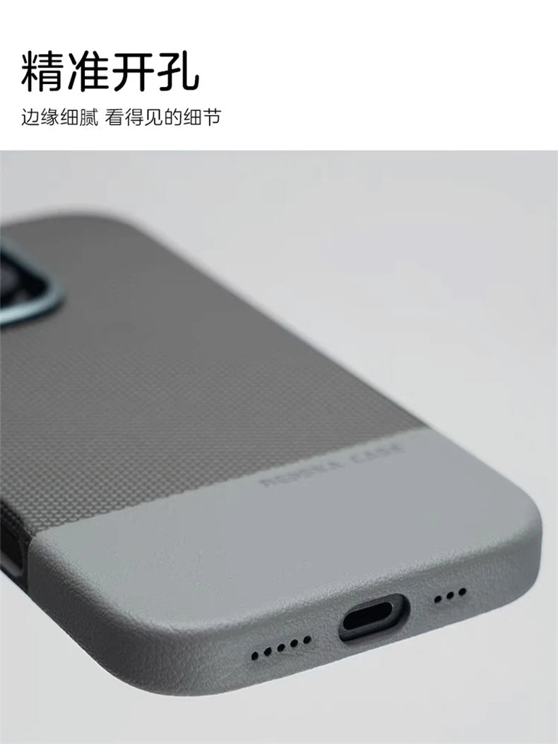 For Magsafe Fine Grained Leather Case For iPhone 17 Pro Max Ari 16 15 14 13 Metal Lens Frame Wireless Charge Accessories Cover