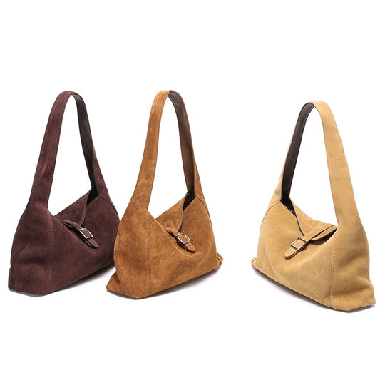 New Winter Women's Natural Suede Leather Bags Female Soft Cowhide Durable Crossbody Shoulder Bag Ladies Fashion Commute Handbags