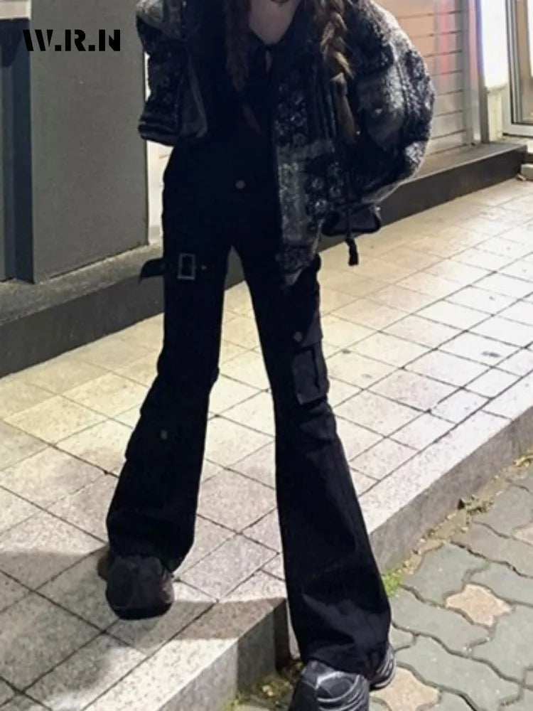 Aesthetic Dark Style Street Y2K Slim Fit Jeans Women's Vintage Sheath Gothic Pants High Waisted Hotsweet Black Denim Trouser