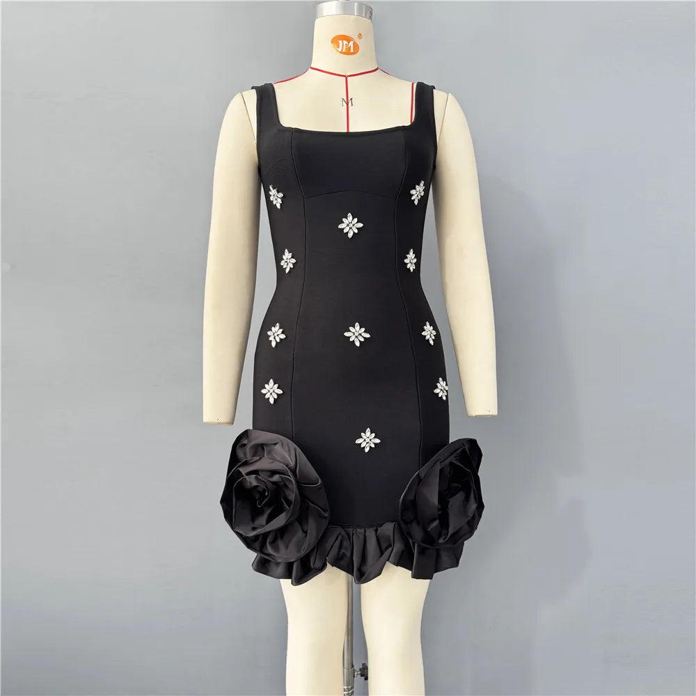 Women Sexy Ruffles Summer Clothing 2025 New Sleeveless Bandage Dress Club Party Mini Dresses