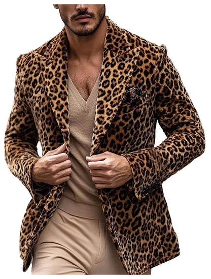 Men's Leopard Print Blazer Single Breasted Slim Fit Tuxedo Jacket Notch Lapel Fashion Party Prom Outerwear