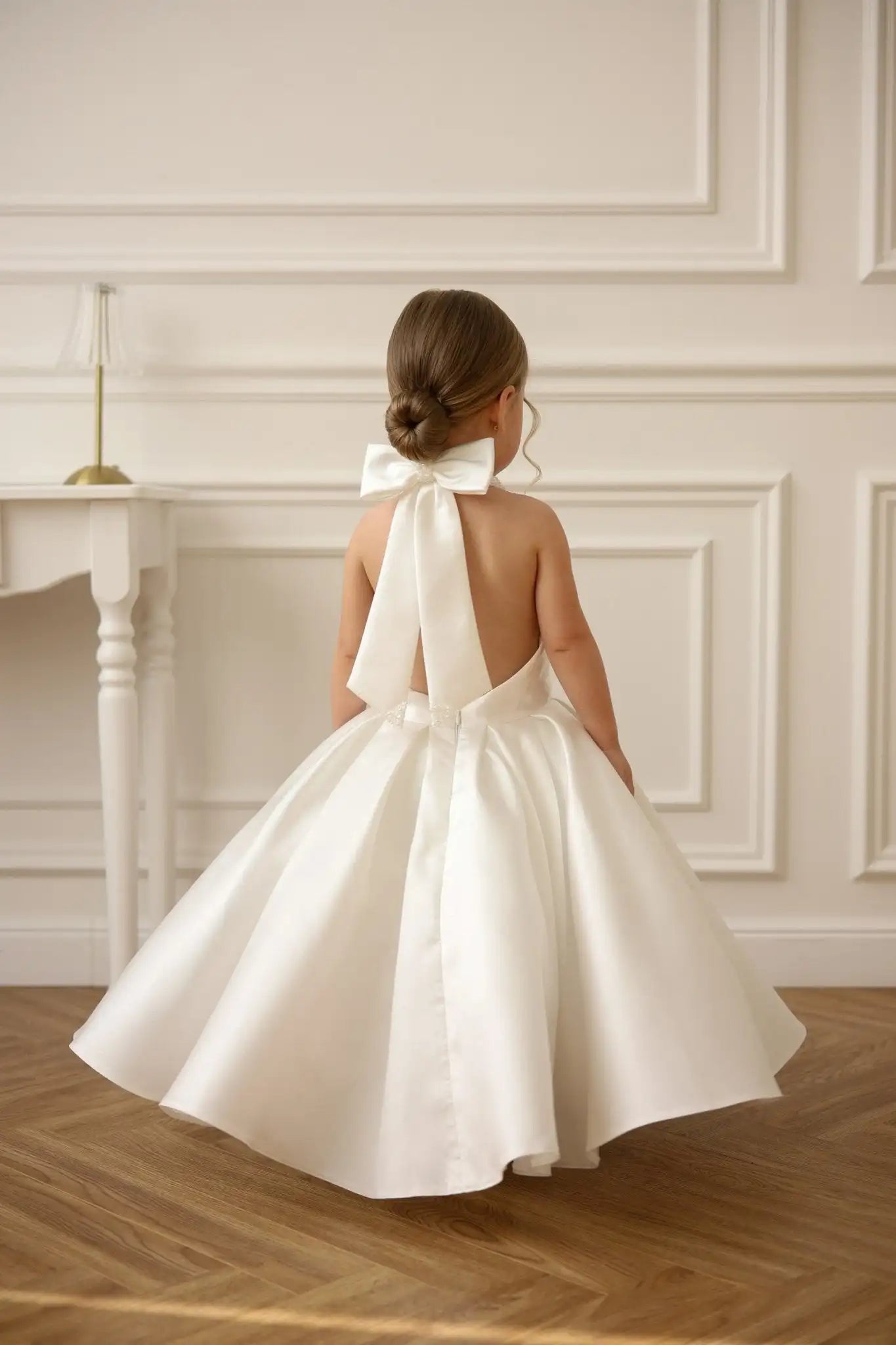 Satin Flower Girl Dress Mini Bridal Wedding Dress Kids Ball Gown 1st Communion Frock Pageant Gown Vestidos De Noiva Customized