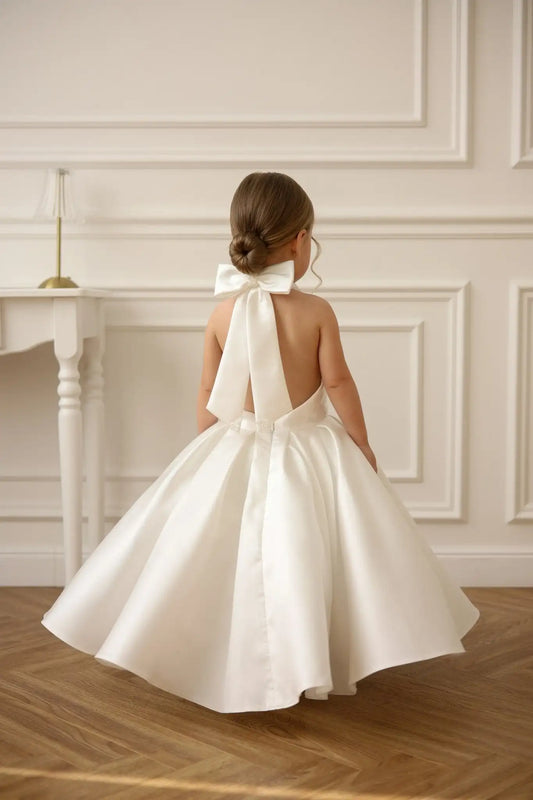 Satin Flower Girl Dress Mini Bridal Wedding Dress Kids Ball Gown 1st Communion Frock Pageant Gown Vestidos De Noiva Customized