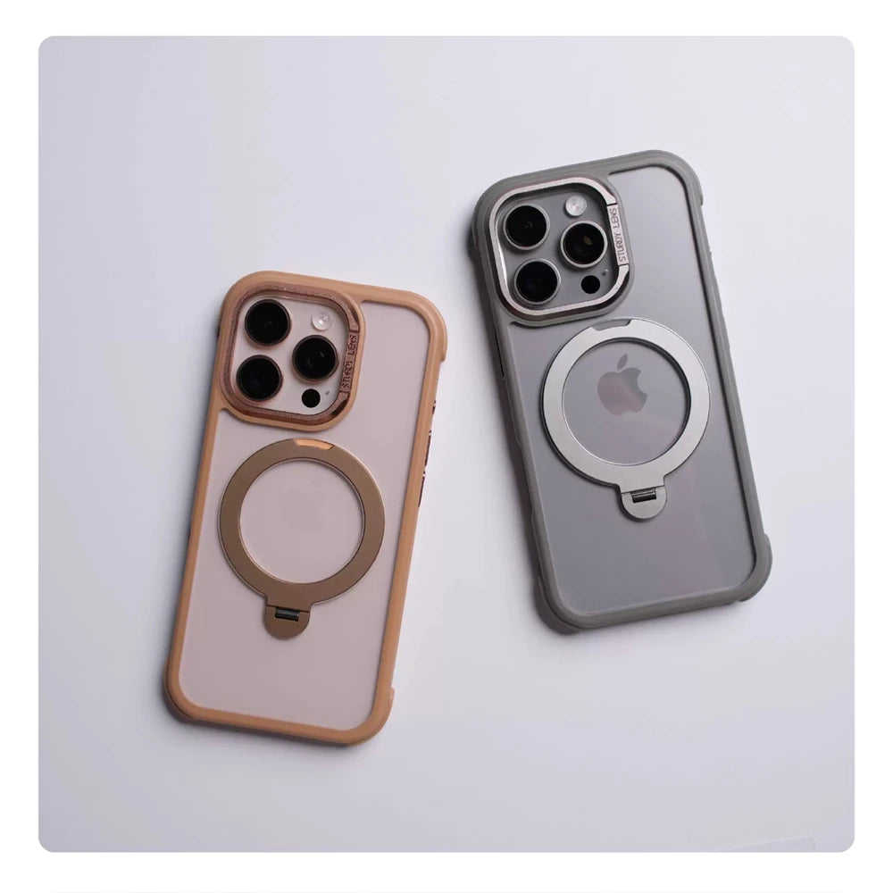 360° Magnetic Rotatable Holder Shockproof Case For iPhone 17 16 Pro Max 15 14 13 Transparent For MagSafe Wireless Charge Cover