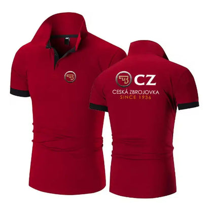 CZ Ceska Zbrojovka 2025 Men's New Summer Hot Sale Fashion Cotton Breathable Polos Shirt Casual Solid Color Slim Fit Top Clothing