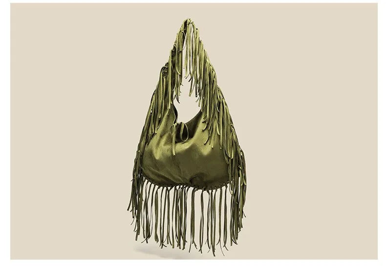 Vintage Suede Hobos Women Shoulder Bags Bohemian Tassel Handbags Large Capacity Tote Bag Autumn and Winter Big Shopper Purses