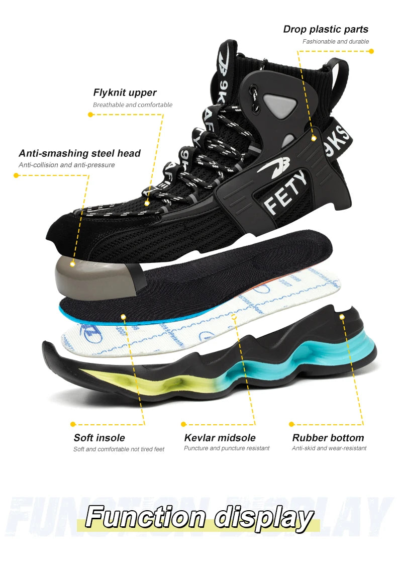 European Plus Size 50 Newest Design Men Wrok Safety Boots Anti-smash Steel Toe Cap Indestructible Construction Industry Shoes