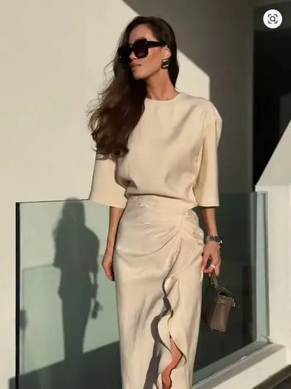 Women's Dress New Pleated Slit Midi Dress Spring Sexy Elegant Women's Long Dress