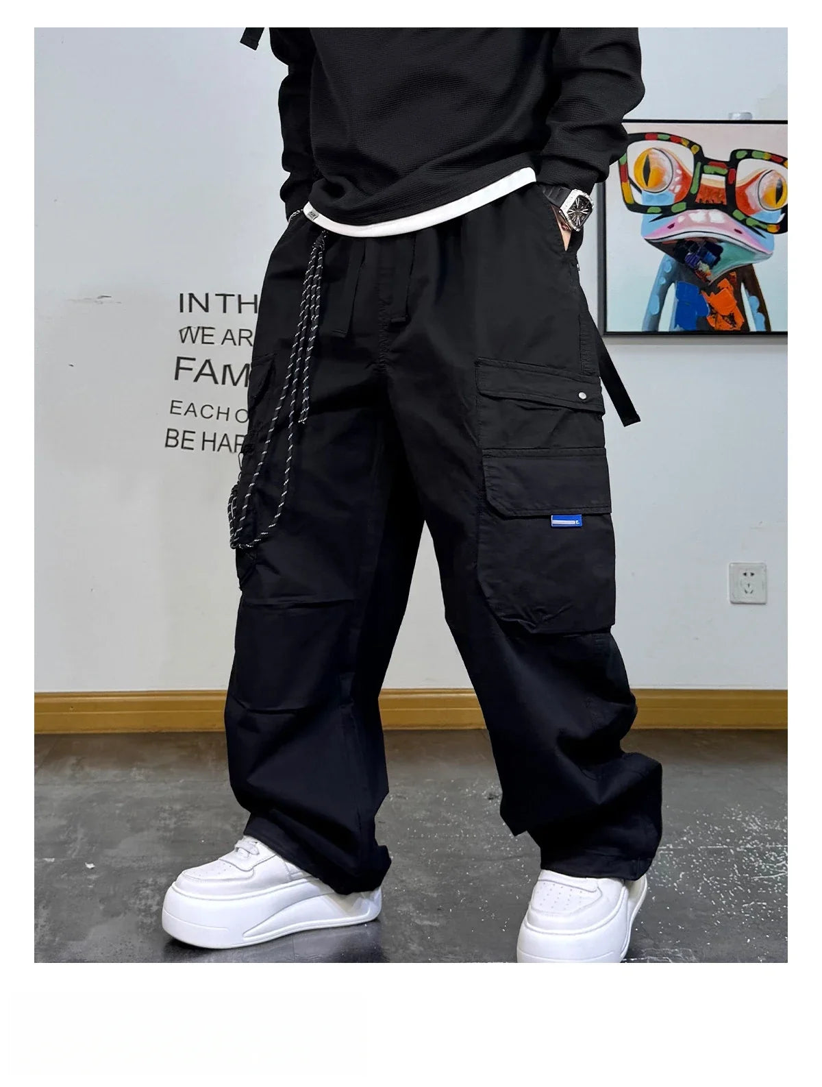 American Premium Cargo Pants Mens Pleated Baggy Multi Pocket Streetwear Oversized Straight Leg Casual Spring Fall Trendy Male