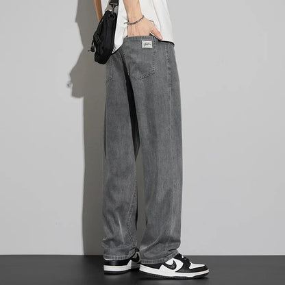 2025 New Lyocell Summer Thin Business Male Pants Jeans Men's High Waist Loose Comfortable Straight Elastic Denim Trousers