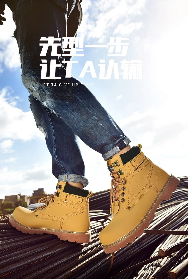 Genuine Leather Mens Women Winter Ankle Military Treking Snow Yellow Tactical Boots Outdoor for Men Work Shoes Sneakers
