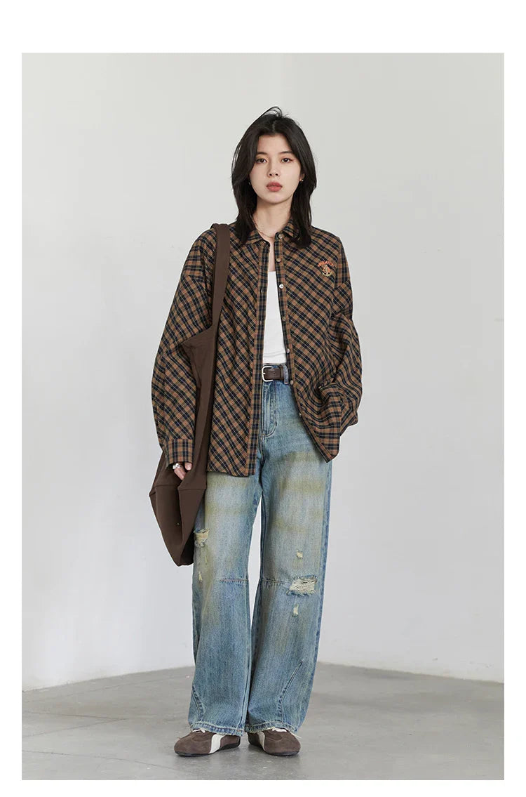 Retro Women's Jeans Loose Casual  New High Waisted Wide Legs Denim Pant Female Trousers Spring Autumn 2025