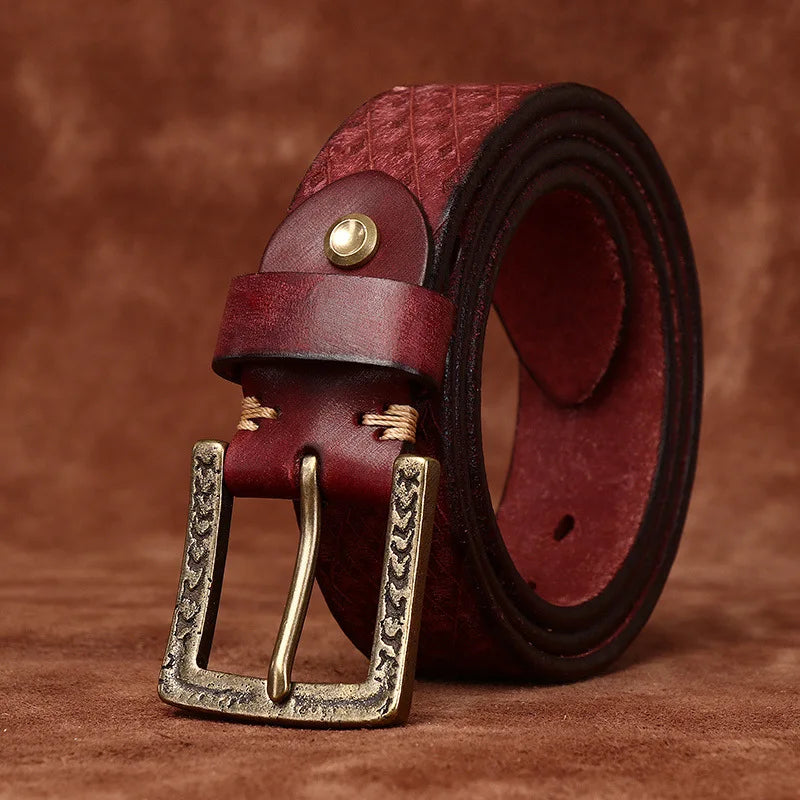 3.8CM Thickened Italian Pure Cowhide High Quality Genuine Leather Belts for Men Carving Strap Male Brass Buckle Jeans Cowboy