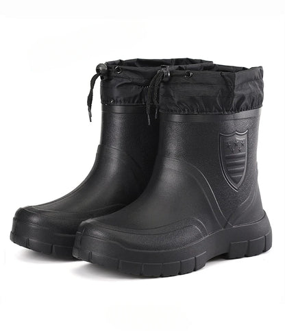 2024 Versatile Men's Rain Boots Waterproof outdoor lightweight shoe Velvet fashion short boot Casual comfort male water shoes