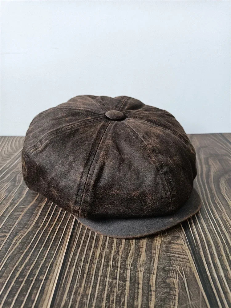 XL 60cm Waxed Paper Newsboy Cap - Men's Windproof Octagonal Beret, All-Season Durable Work & Casual Hat