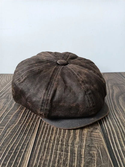 XL 60cm Waxed Paper Newsboy Cap - Men's Windproof Octagonal Beret, All-Season Durable Work & Casual Hat