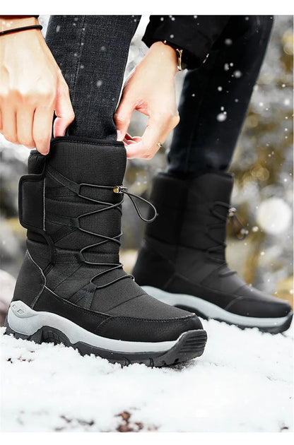 New Winter Men's Shoes Warm Plush Men's Boots High Top Couple Snow Boots Winter Outdoor Anti-Slip Ankle Boots Work Casual Boots