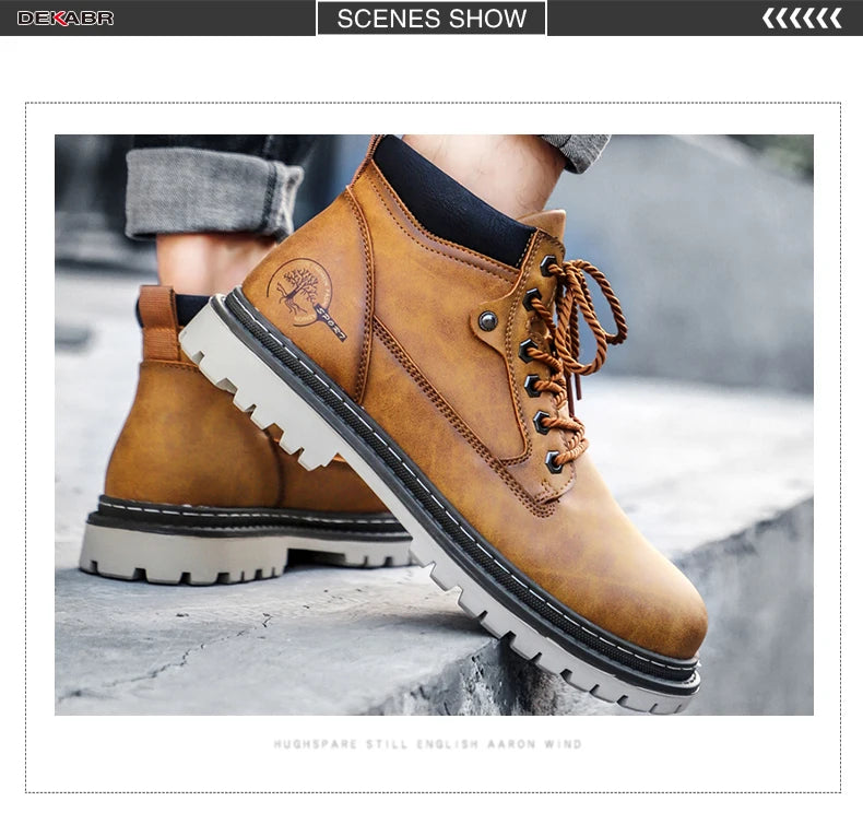 Casual Shoes For Men Autumn Winter Warm Fur Plus Comfortable Retro Boots Wear-Resistan Leisure Vintage Style Boots Men