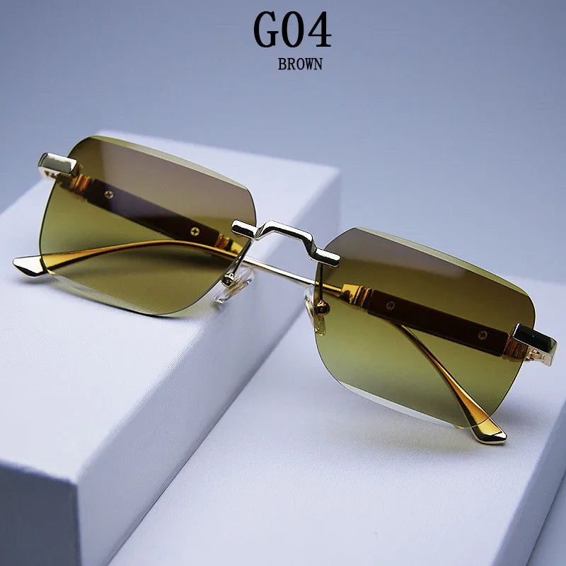 Fashion Rimless Sunglasses For Men Designer Square Sunglasses Women 2024 Trendy Retro Gafas De Sol Hombre Lunette Soleil Femme