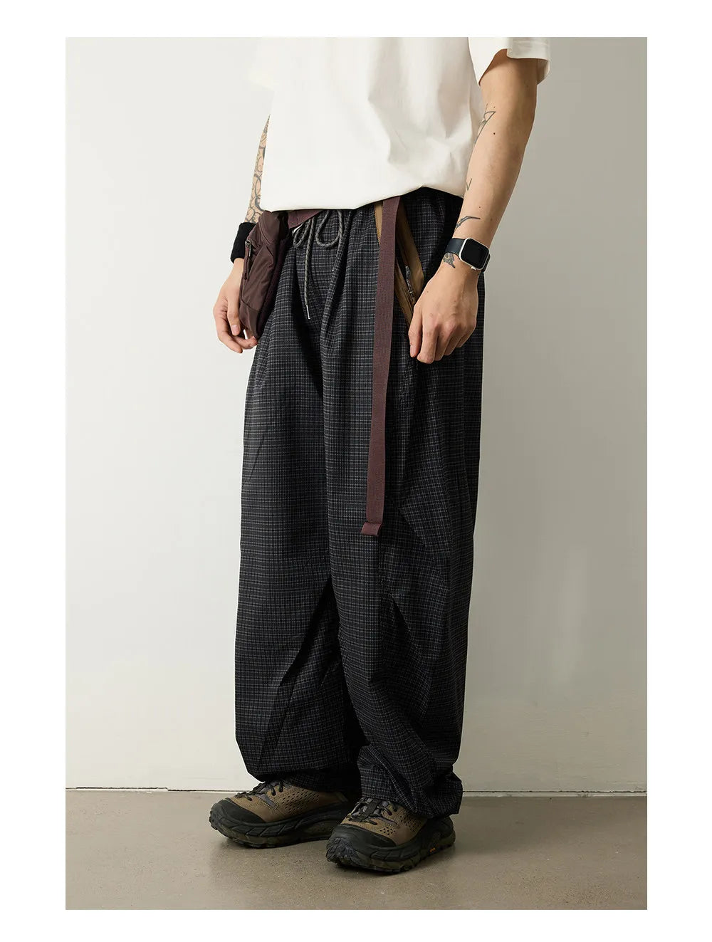 Unisex Lightweight Parachute Pants Spring Summer Outdoor Hiking Plaid Patchwork Color Block Loose Fit Casual Streetwear Trendy