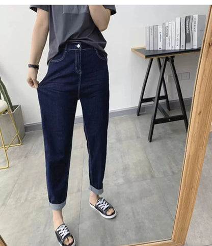 Slimming Straight Leg Jeans High Waist Cotton Stretch Denim Spring Autumn Women's plus Size Carrot Pants Casual Classic Sle