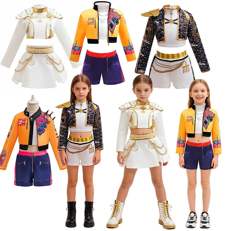 Girls Hip Hop Dance Outfit Set Multi Styles Crop Top Jacket Skirt Shorts Kids Jazz Stage Performance Costume