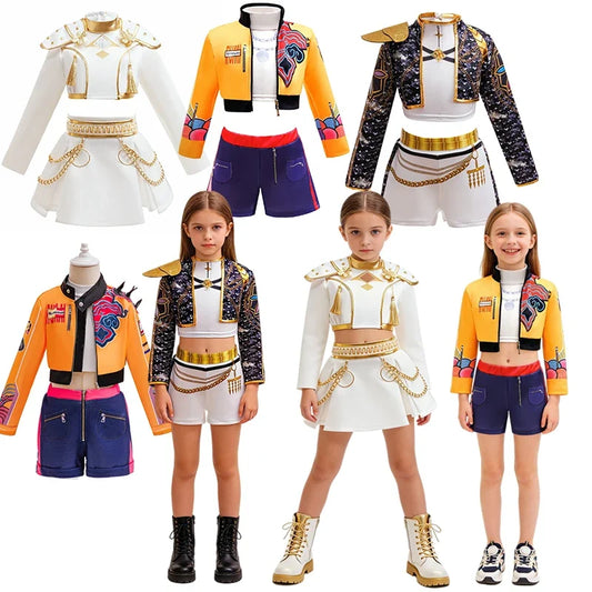 Girls Hip Hop Dance Outfit Set Multi Styles Crop Top Jacket Skirt Shorts Kids Jazz Stage Performance Costume
