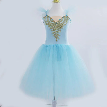 New Professional Ballet Tutu Long Tulle Dress Girls White Swan Ballet Dress Performance Dance Ballerina Costume Kids For Girls