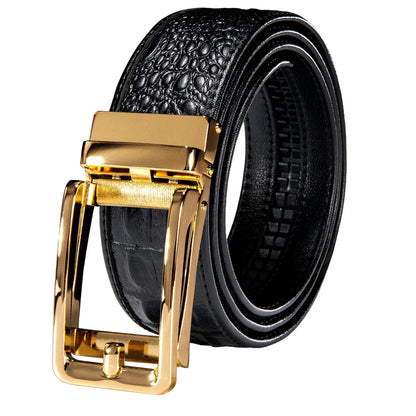 Crocodile Designer Luxury Genuine Leather Belts for Men Casual Jeans Belt Strap Gold Automatic Buckle Black Belt PD-2036