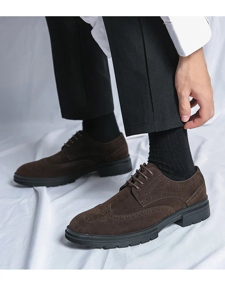 Leather Brock carved business dress shoes for men round head lace-up casual shoes