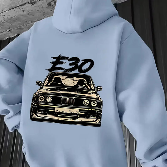 Vintage E30 Classic German Sports Car Hoodie Men JDM Tuner Racing Car Oversized Back Print Street Sweatshirt