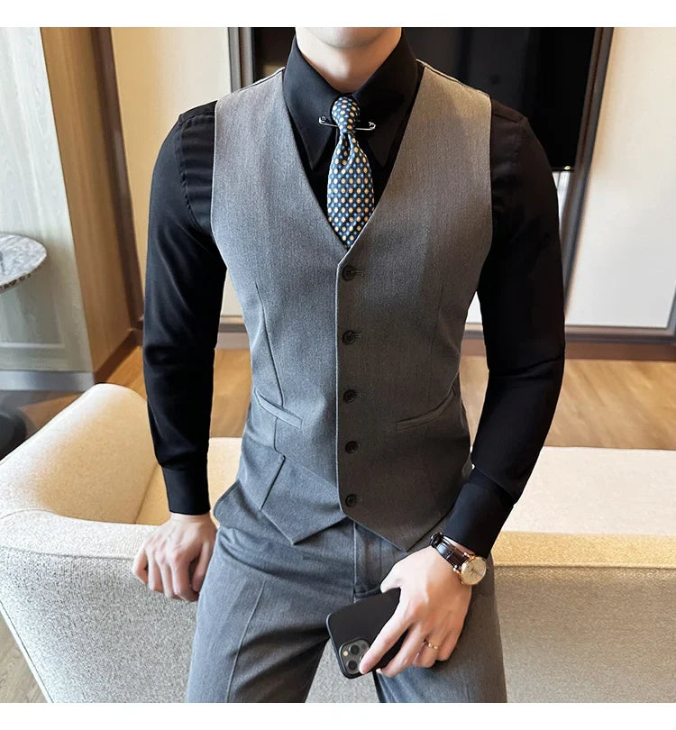 ( Vest + Pants) Men Luxury High Quality Business Suit Vest 2 pieces Formal Groom Wedding Dress Vest Set Fashion Club Clothing