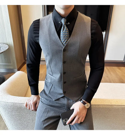( Vest + Pants) Men Luxury High Quality Business Suit Vest 2 pieces Formal Groom Wedding Dress Vest Set Fashion Club Clothing