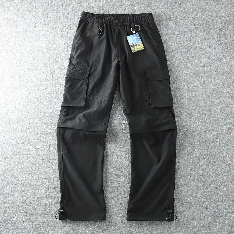 Men's Summer Cargo Pants Quick Dry Double Used Pants Elastic Waist Detachable Feet Loose Straight Waterproof Long Trousers