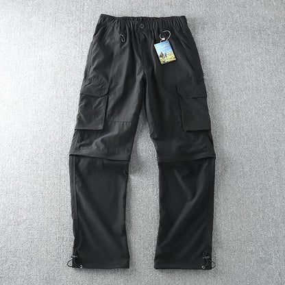 Men's Summer Cargo Pants Quick Dry Double Used Pants Elastic Waist Detachable Feet Loose Straight Waterproof Long Trousers