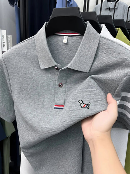 Summer 100% cotton short sleeve polo shirt men designer high-end brand cute dog embroidery Korean casual golf fashion T-shirt