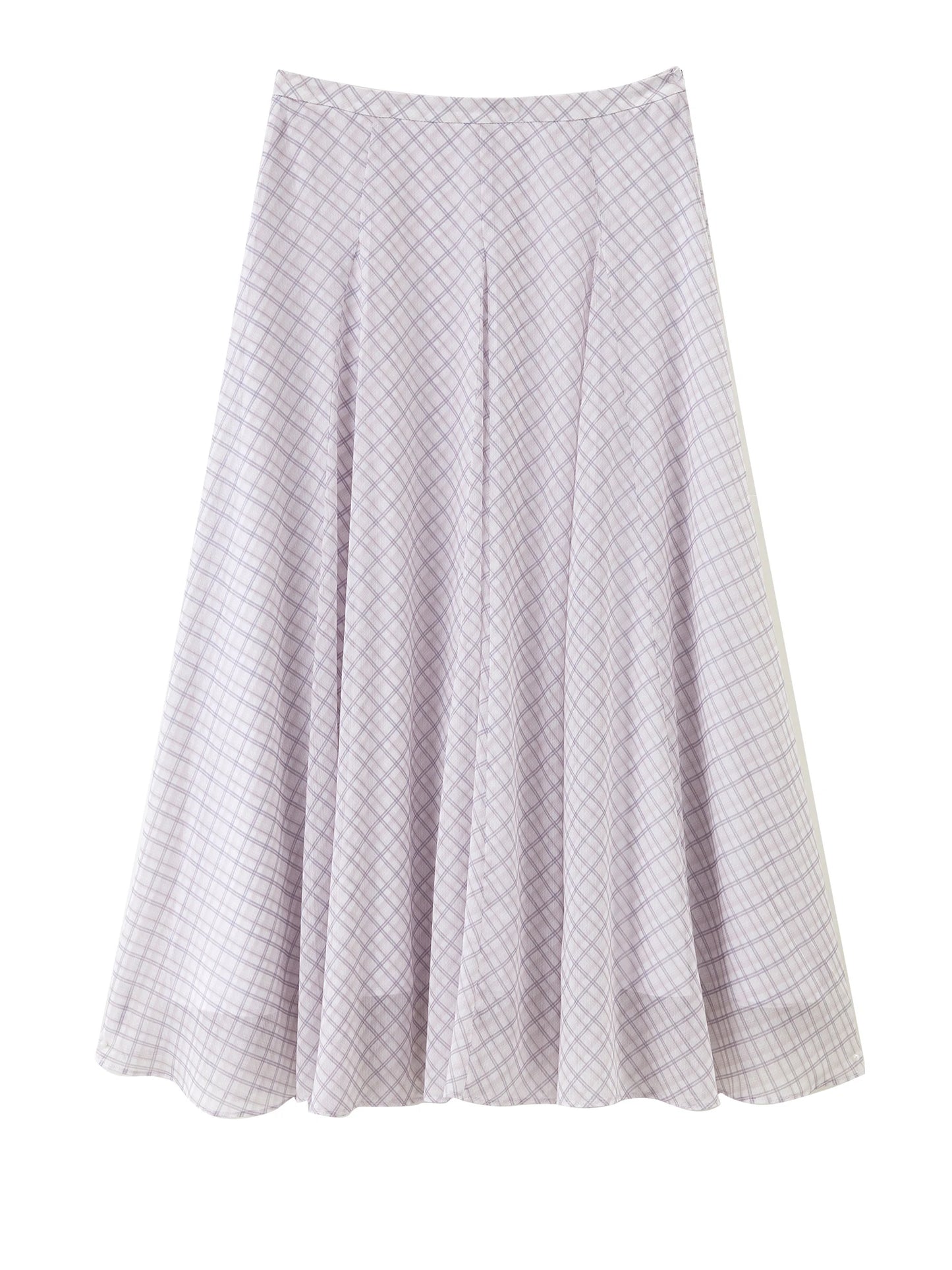 2026 Summer Women's Lilac Plaid High Waist A-Line Skirt for Daily and Resort Wear