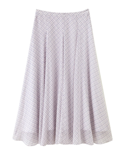 2026 Summer Women's Lilac Plaid High Waist A-Line Skirt for Daily and Resort Wear