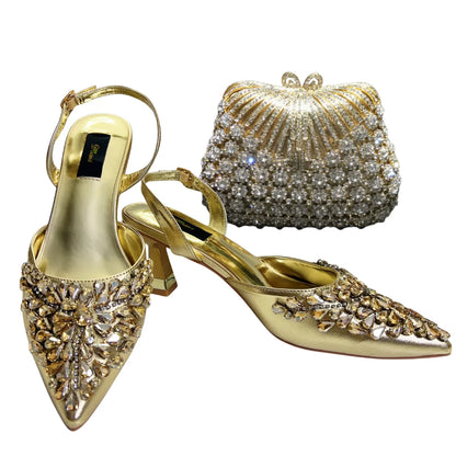 Women's Clutch Bag and Shoes Fairy Diamond High Heels Stylish Dress Shoes Pointed Toe Stiletto Heels Elegant Party Wedding Shoes