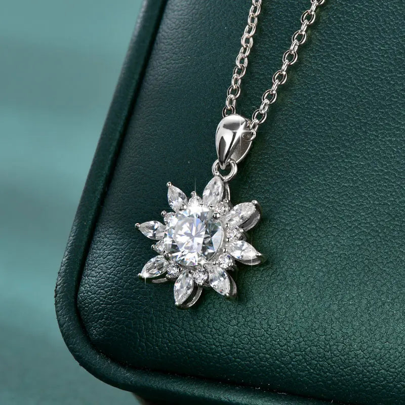 GRA Certified 6.5mm Round Moissanite Delicate Snowflake Pendant Necklace for Women 14K Gold Filled Fine Jewelry Gifts