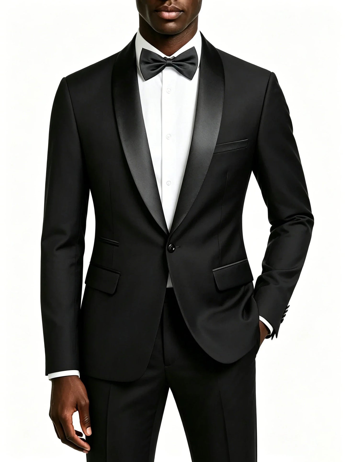 Men's Black Satin Shawl Lapel Tuxedo Suit 2 Pieces, Slim Fit Formal Blazer & Pants for Wedding Party Prom Groom Outfit