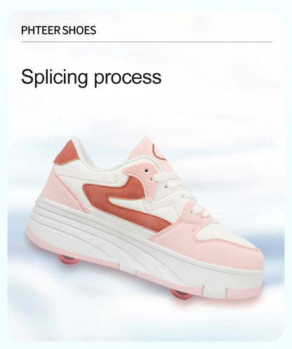 Roller Skate Shoe Walking Shoes With Four-wheel Student Sports Pulleys Walking Shoes With Wheels Summer Spring Kids Sneakers