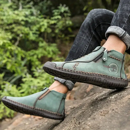 New Classic Handmade Leather Men Shoes Zipper Design Outdoor Sneakers Slip On Breathable Casual Shoes Leather Men Ankle Boots