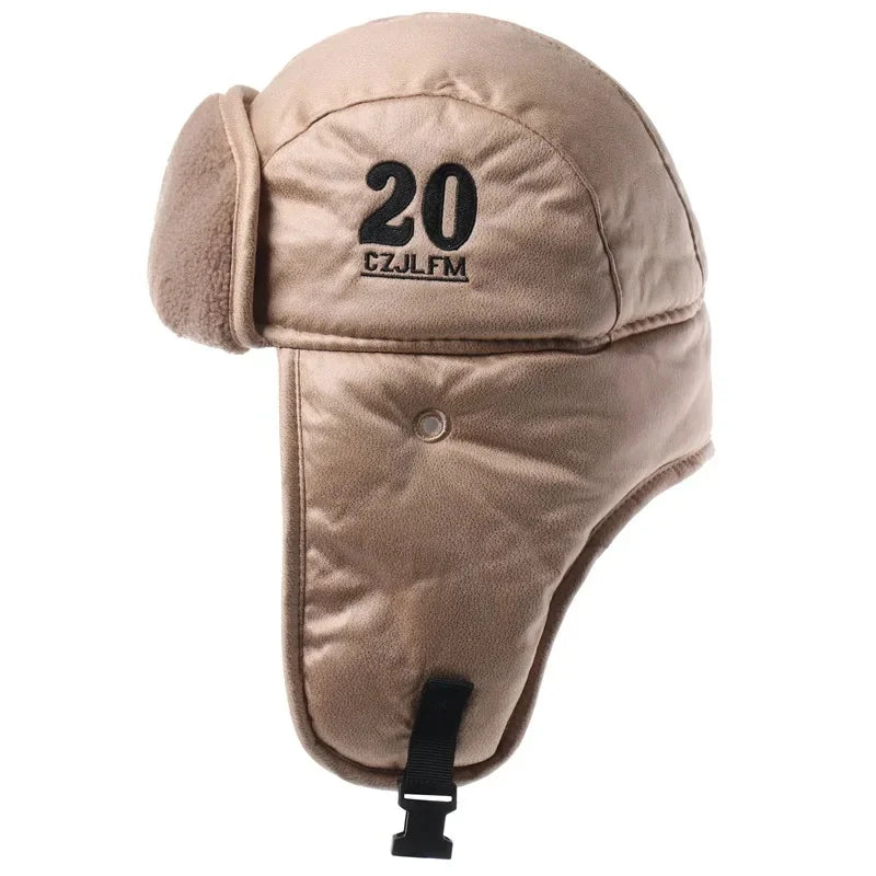 Men Winter Bomber Hat With Goggles Outdoor Motorcycle Windproof Warm Faux Fur Pilot Earflap Hat Leather Thermal Ushanka