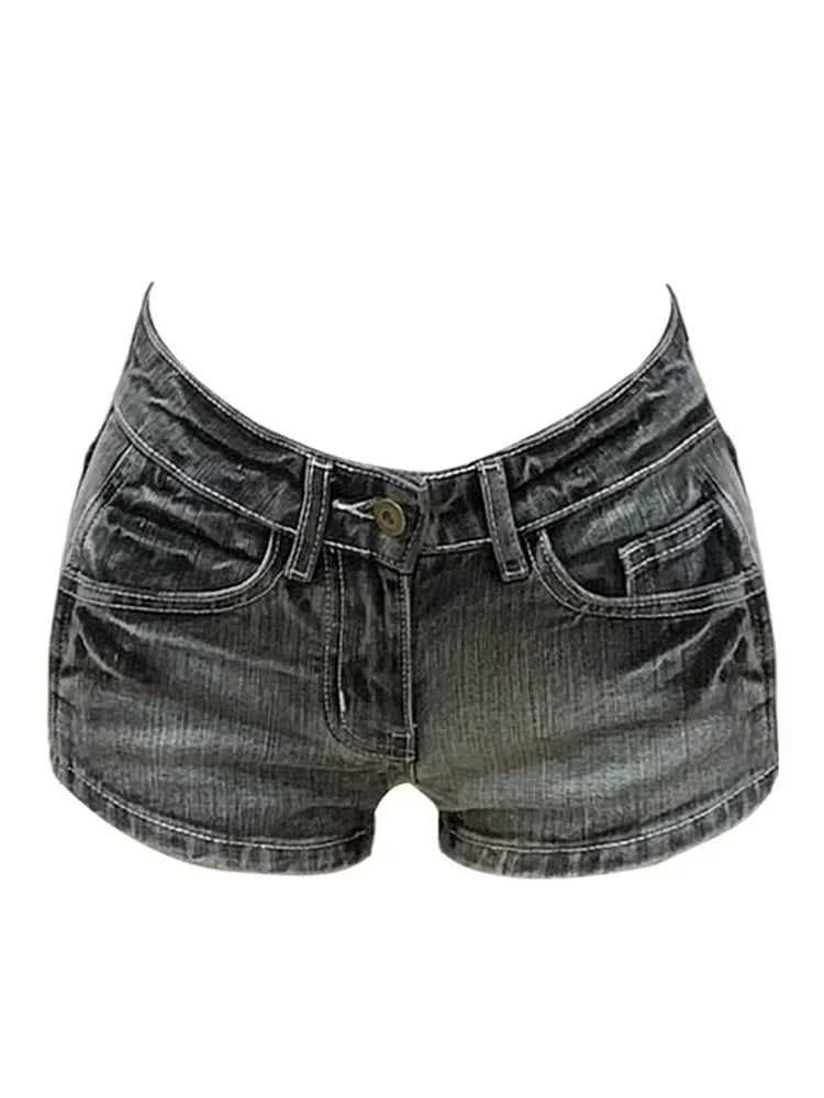 Y2k Streetwear Harajuku E-girl Summer Women 2000s Grunge Kpop Japanese Gyaru Low Rise Jean Shorts Slim Denim Hot Pants Trashy
