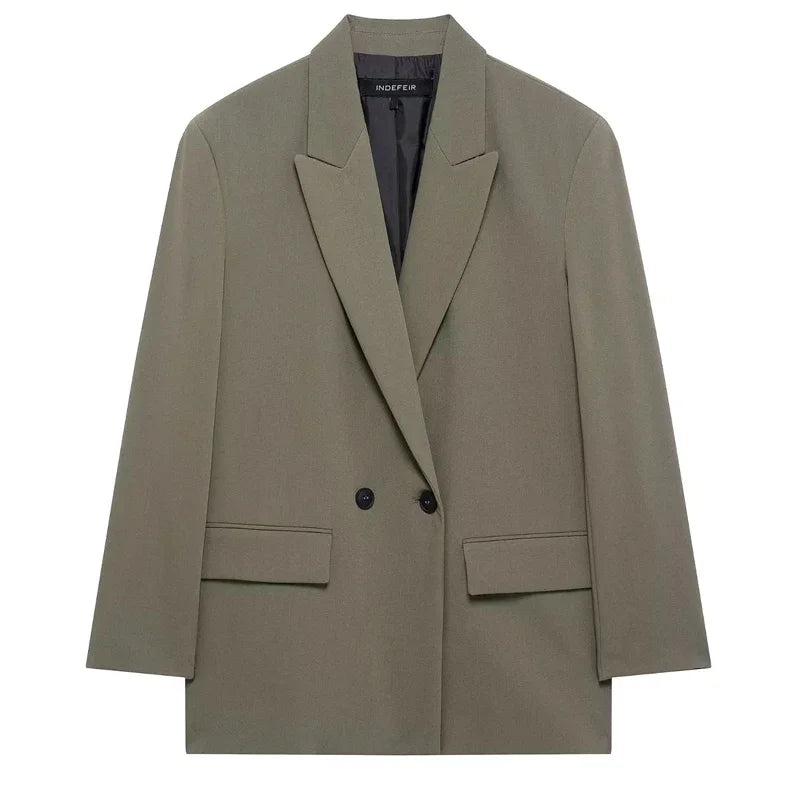 Women's Blazer Jacket Office Wear Woman Black Jacket Business Casual Loose Long Blazer Coat Double-Breasted Gray Jacket