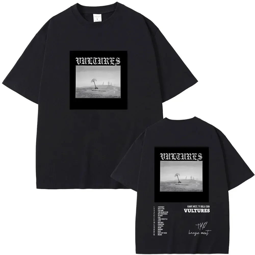 Rapper Kanye West Vultures New Music Album Graphic T Shirts Men Women Hip Hop Fashion Oversized T-shirts Male 100% Cotton Tshirt