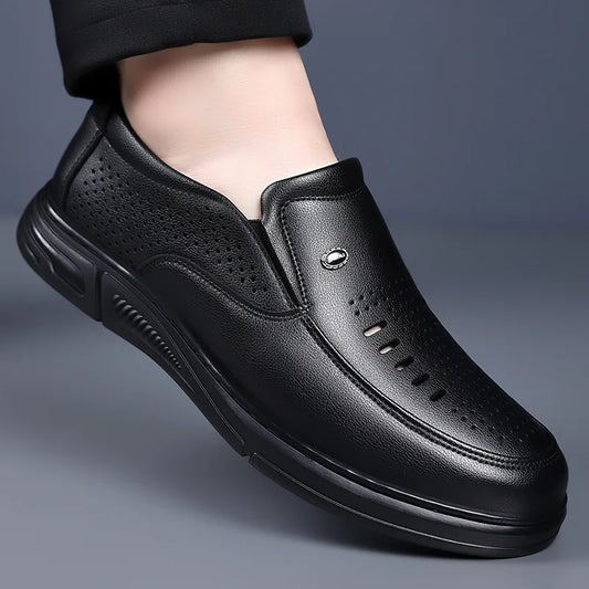 Spring Summer Hallow Leather Shoes for Men Solid Color Breathable Business Casual Shoes Male New Designer Fashion Sandals Man
